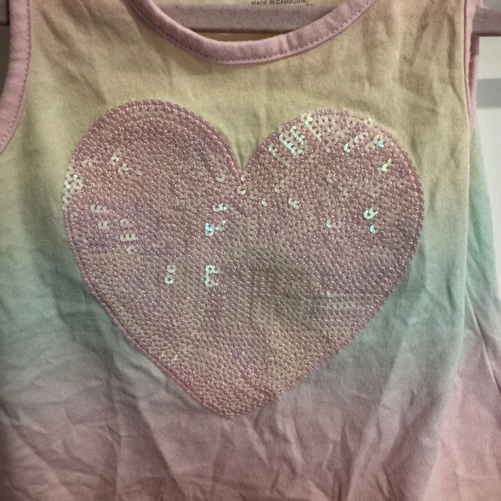 NWOT 2T Girls The Children's Place Pastel Rainbow Sequin Heart Tank Top Blouse